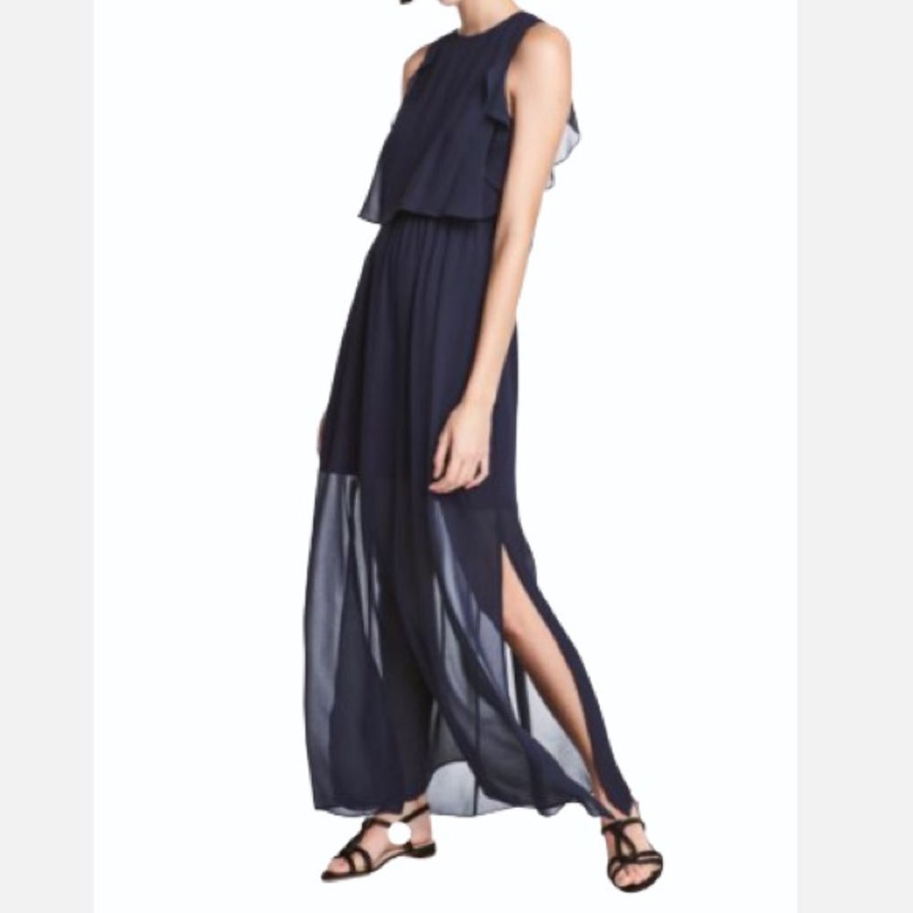 H&M Navy Blue Crepe Dress 6 Maxi Sleeveless Lined